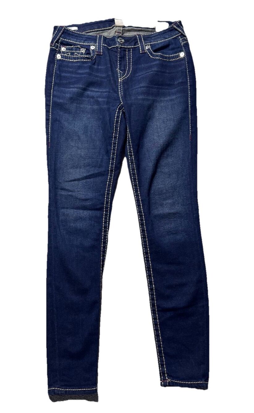 True Religion Halle Big T Dark Wash Denim Jeans Womens 29 White Stitching